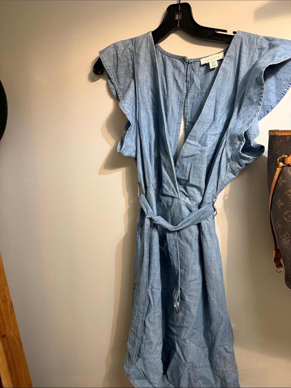 Topshop Chambray Tie-Waist Midi Dress in Light Blue